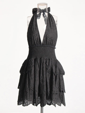 Women's Fashion Dress 2025 Spring New Women's Dress V Hanging Neck Sexy Embroidery Short Dresses